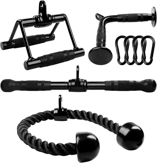 Cable Machine Attachment, Row Handles, Tricep Rope, Straight Bar, V Bar, LAT Pulldown Accessories Load 880 LB for Home Gym